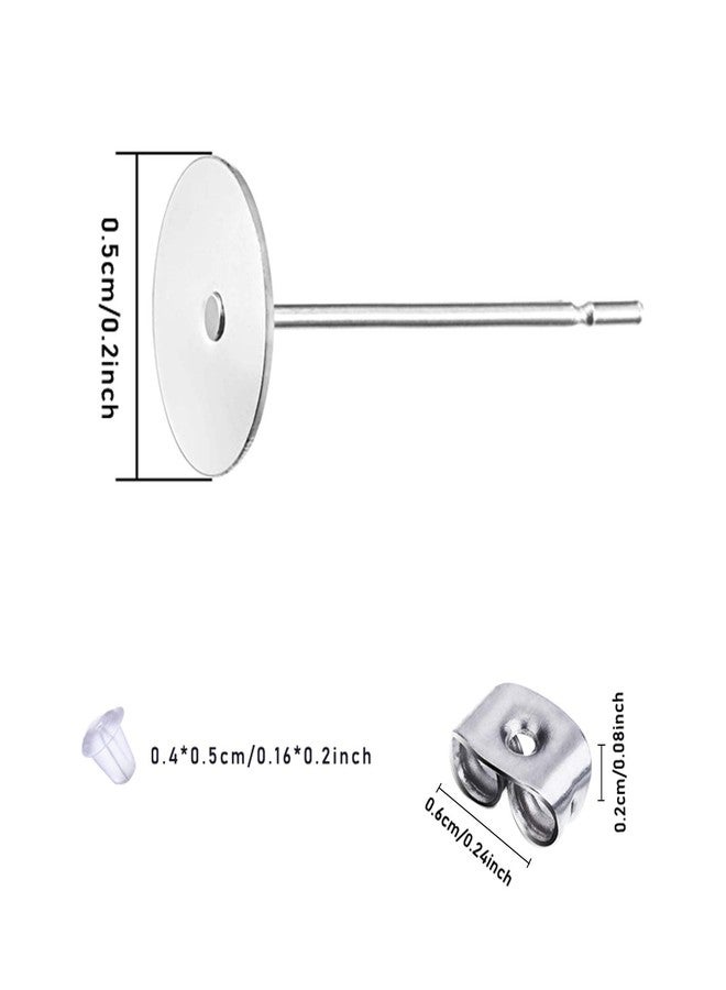 Waybas 600 PCS 5MM Hypoallergenic Stainless Steel Earrings Posts Flat Pad Blank Earring Pin Studs with Butterfly Earring Backs and Silicone Bullet Earring Backs for Jewelry Making Findings - Image 2