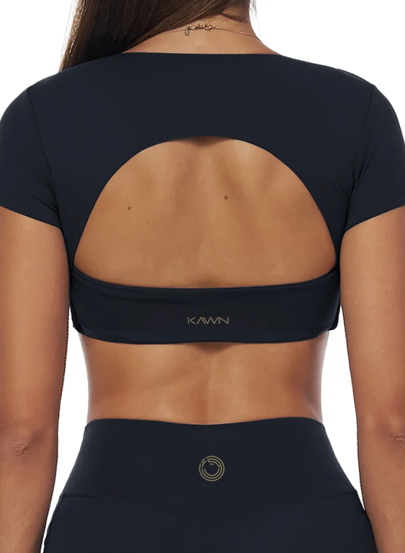 KAWN.YOGA Licorice Black Sweetheart Neck Twist Crop Top for Women | Best Price UAE