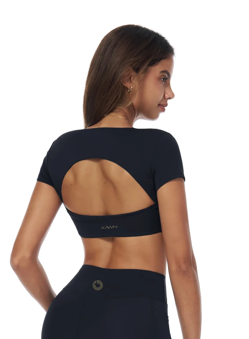 KAWN.YOGA Licorice Black Sweetheart Neck Twist Crop Top for Women | Best Price UAE