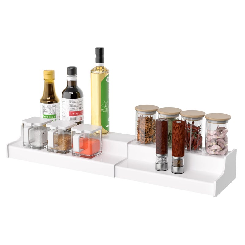Sezanrpt Expandable Spice Rack Cabinet Organizer 2 Tier, White Kitchen Counter Display Shelf, Seasoning Organizer for Cabinet, Moisture Resistant - Image 1