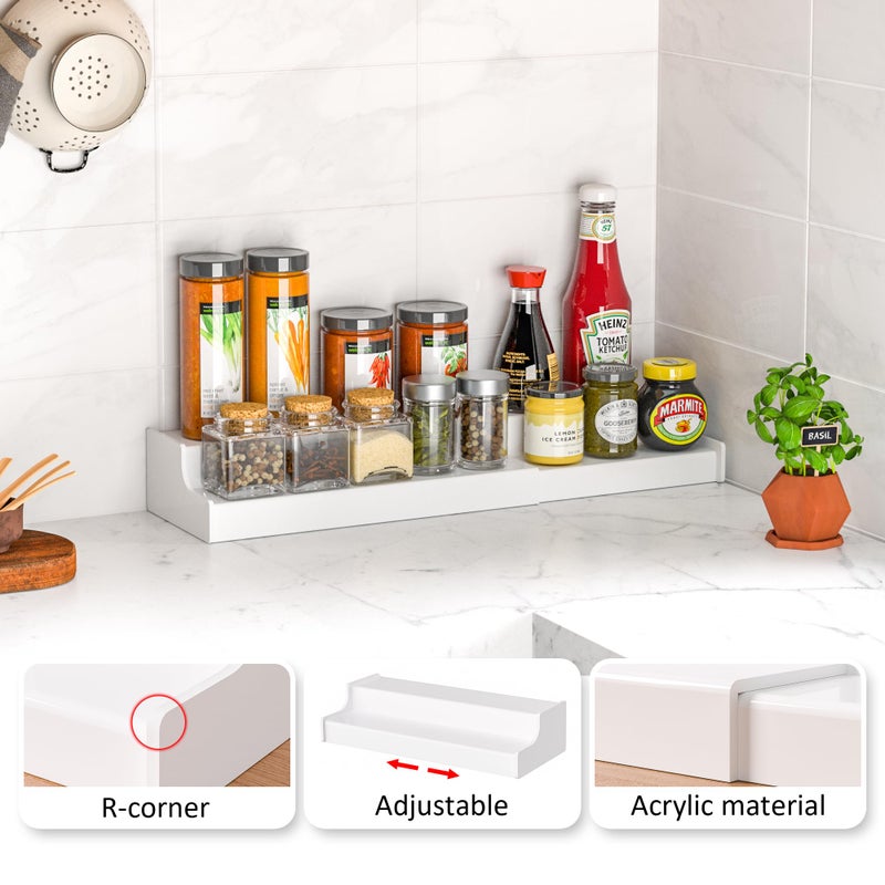 Sezanrpt Expandable Spice Rack Cabinet Organizer 2 Tier, White Kitchen Counter Display Shelf, Seasoning Organizer for Cabinet, Moisture Resistant - Image 3