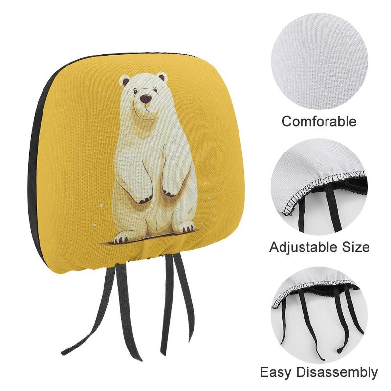 Universal Car Headrest Cover 1 PCS Cute Cartoon Polar Bear Soft Elastic Protector - Image 4