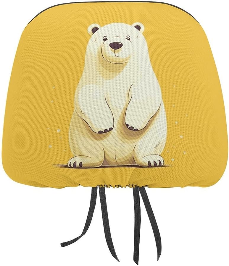 Universal Car Headrest Cover 1 PCS Cute Cartoon Polar Bear Soft Elastic Protector - Image 1