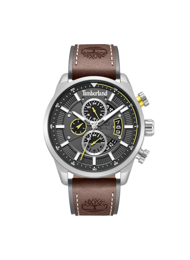 Calahan Grey Dial Leather Strap Multifunction Watch for Men, 46mm