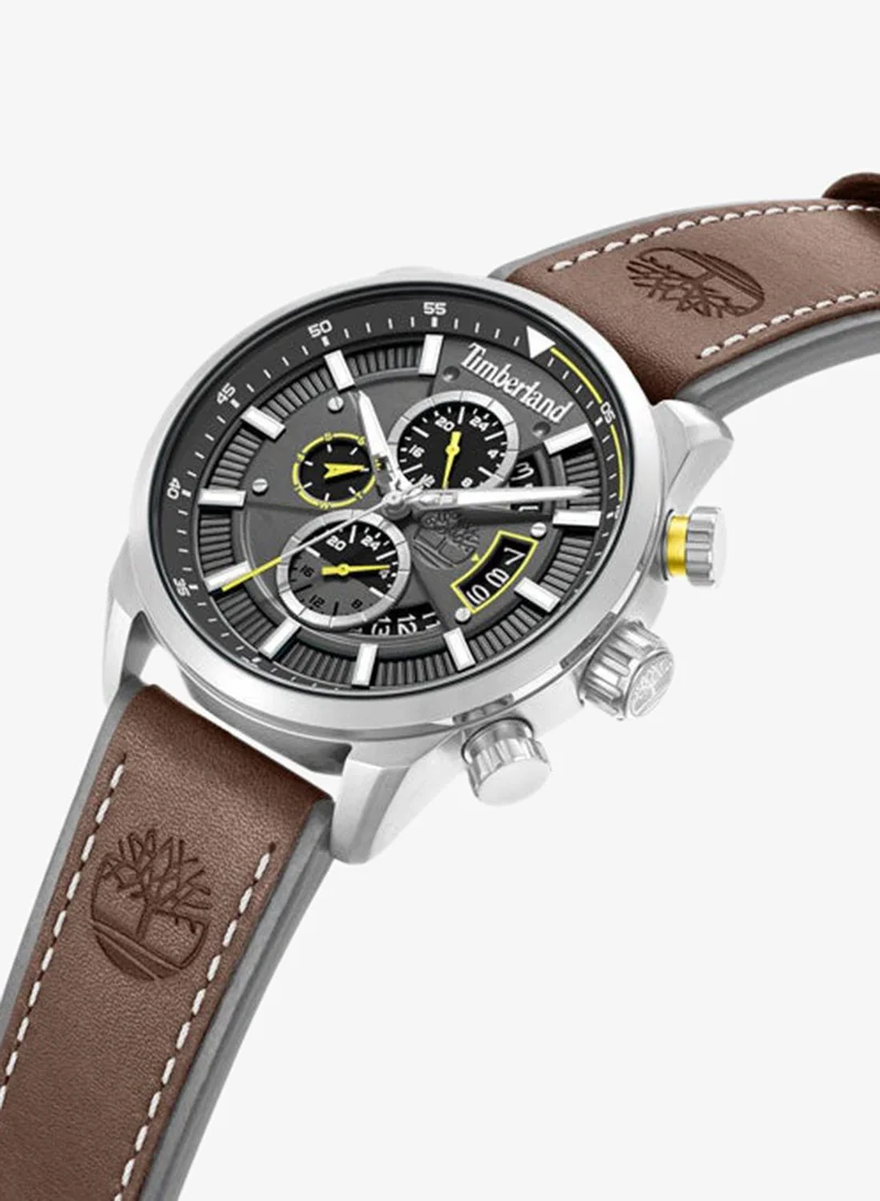 Timberland Calahan Grey Dial Leather Strap Multifunction Watch for Men, 46mm