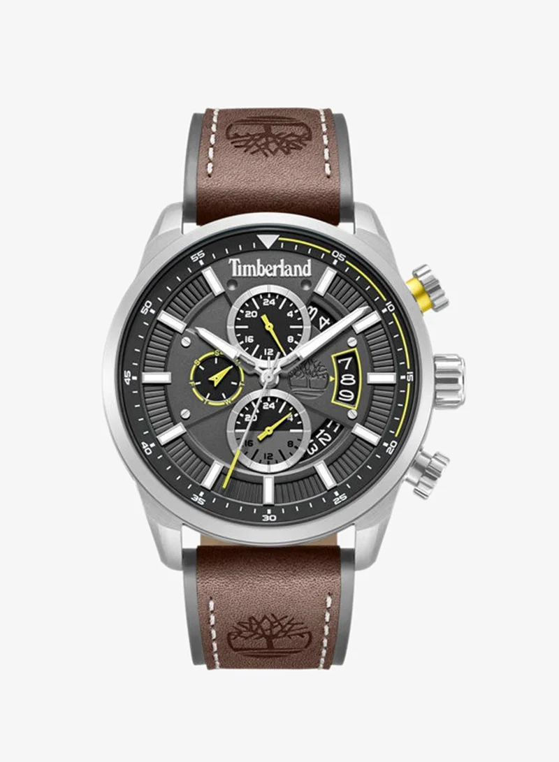 Timberland Calahan Grey Dial Leather Strap Multifunction Watch for Men, 46mm