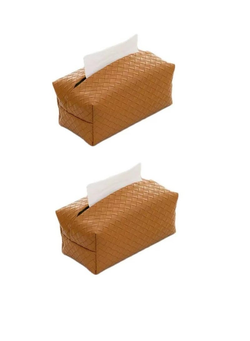 CMGTYYD 2PCS PU Leather Tissue Box Cover for Living Room, Tissue Holder for Bathroom Bedroom Office, Facial Tissue Case for Home (Brown)  - Image 1