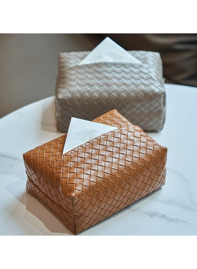 CMGTYYD 2PCS PU Leather Tissue Box Cover for Living Room, Tissue Holder for Bathroom Bedroom Office, Facial Tissue Case for Home (Brown)  - Image 2