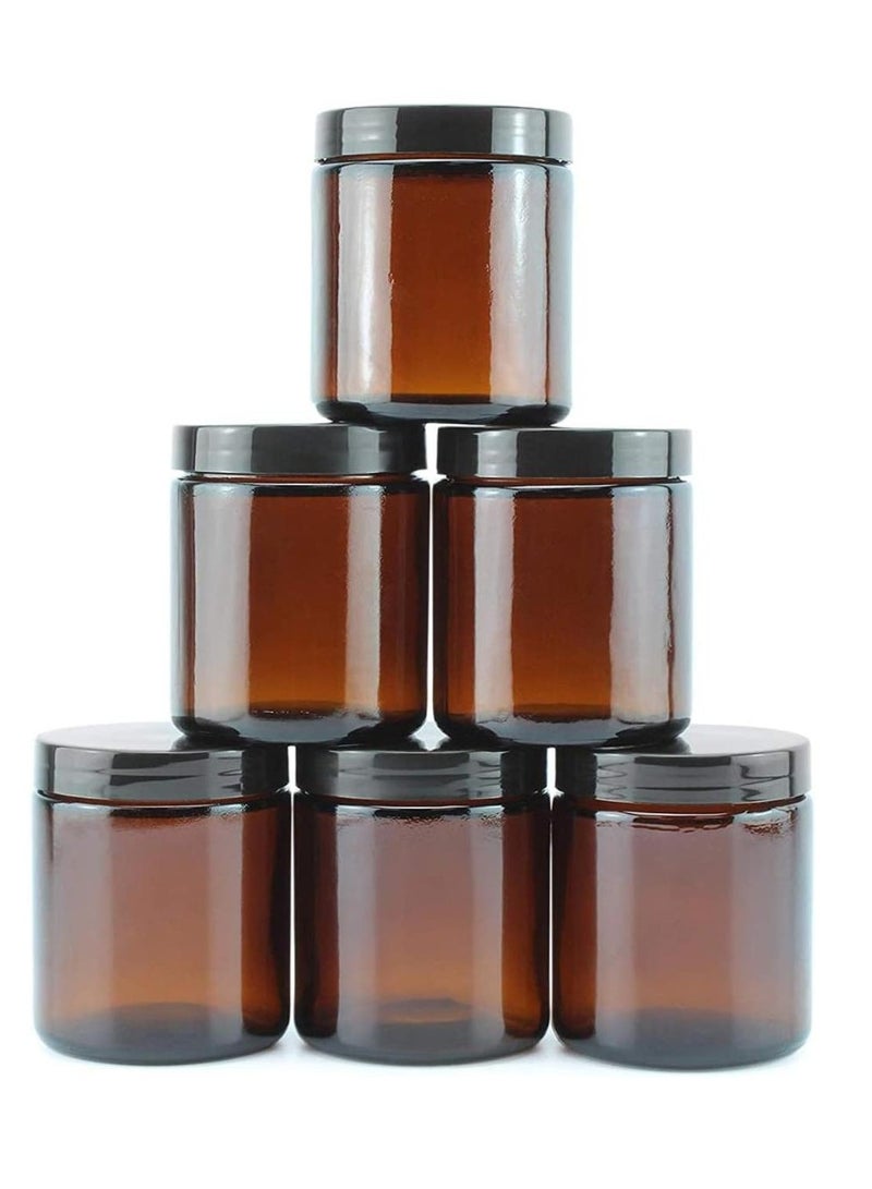 FUFU 6Pack 9oz Brown Round Glass Pot Jars, Empty Jars with Lids, Refillable Cosmetic Containers, Travel Jars for Lotion, Cream,  Cosmeti  - Image 1