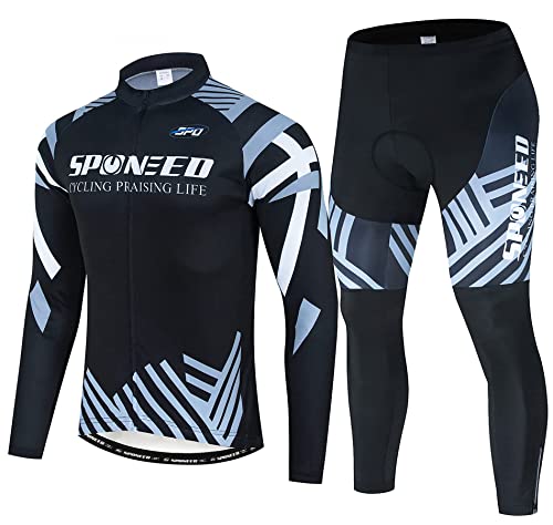 sponeed Men Cycling Pants Padded Stretchy Cycle Shirts Tights Quick Dry Bicycle Long Jakcets Bike Wear US XXL Grey Multi - Image 1