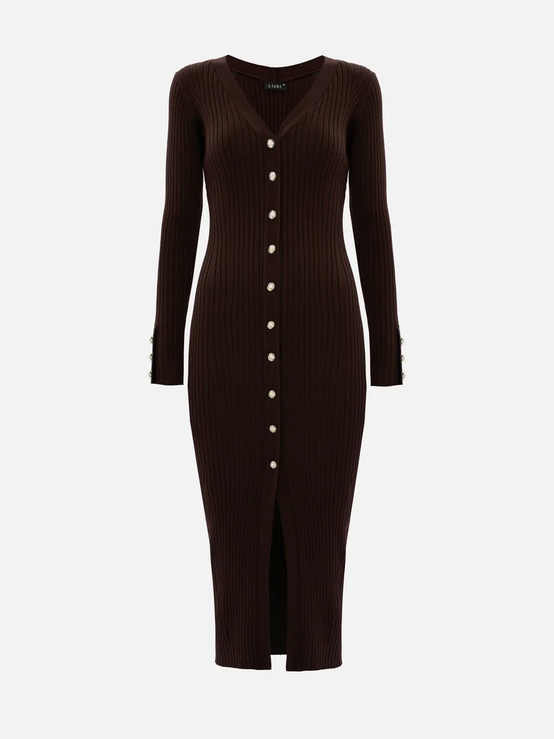 Lichi Viscose midi dress with golden buttons