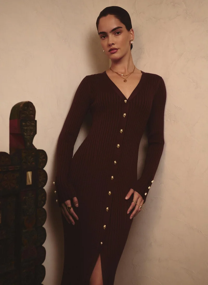 Lichi  Viscose midi dress with golden buttons for Women | Best Price UAE