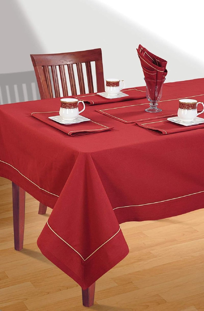 Swayam Swayam Multipurpose Cotton (274 cm x 150 cm) Table Cover/Cloth for 8 Seater Dining Table (Set 1) - 200TC, Color-Fast, Machine Washable, Maroon - Image 1