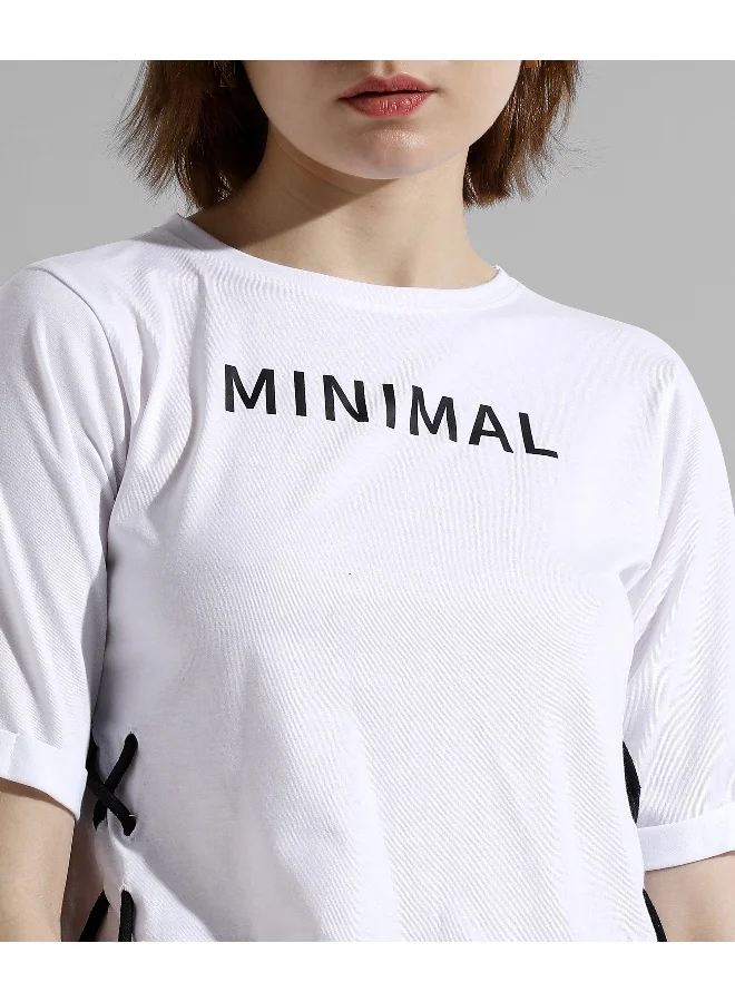 Campus Sutra Women's White Printed Regular Fit Top