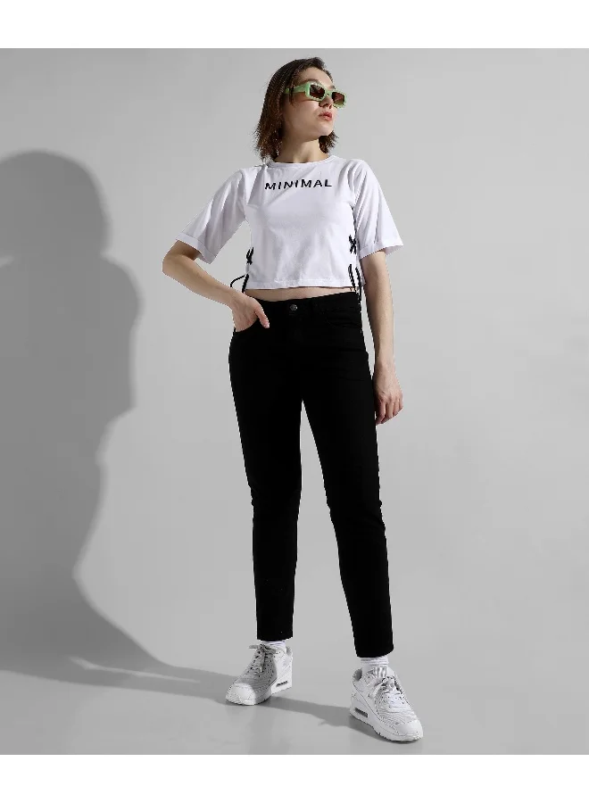 Campus Sutra Women's White Printed Regular Fit Top