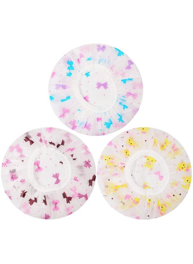 Pengxiaomei Shower Caps, 3 Pcs Waterproof Bath Caps Plastic Reusable Shower Caps Elastic Band Bath Hair Hat For Women Ladies Spa Salon  - Image 1