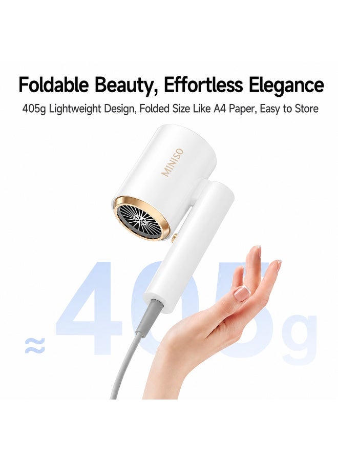 MINISO Professional Hair Dryer 2000W | 300 Million Negative Ions | Foldable Handle | Fast Drying | 3 Heat & 2 Speed Settings | Overheat Protection | White - Image 4