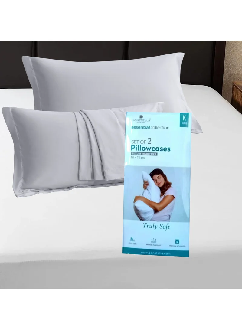 Donetella Light grey Standard Pillowcase Set of 2, Size 50x75 cm, Ultra Soft Brushed Microfiber, Envelope Closure, Durable, Wrinkle & Fade Resistant Pillow Covers  | Best Price UAE
