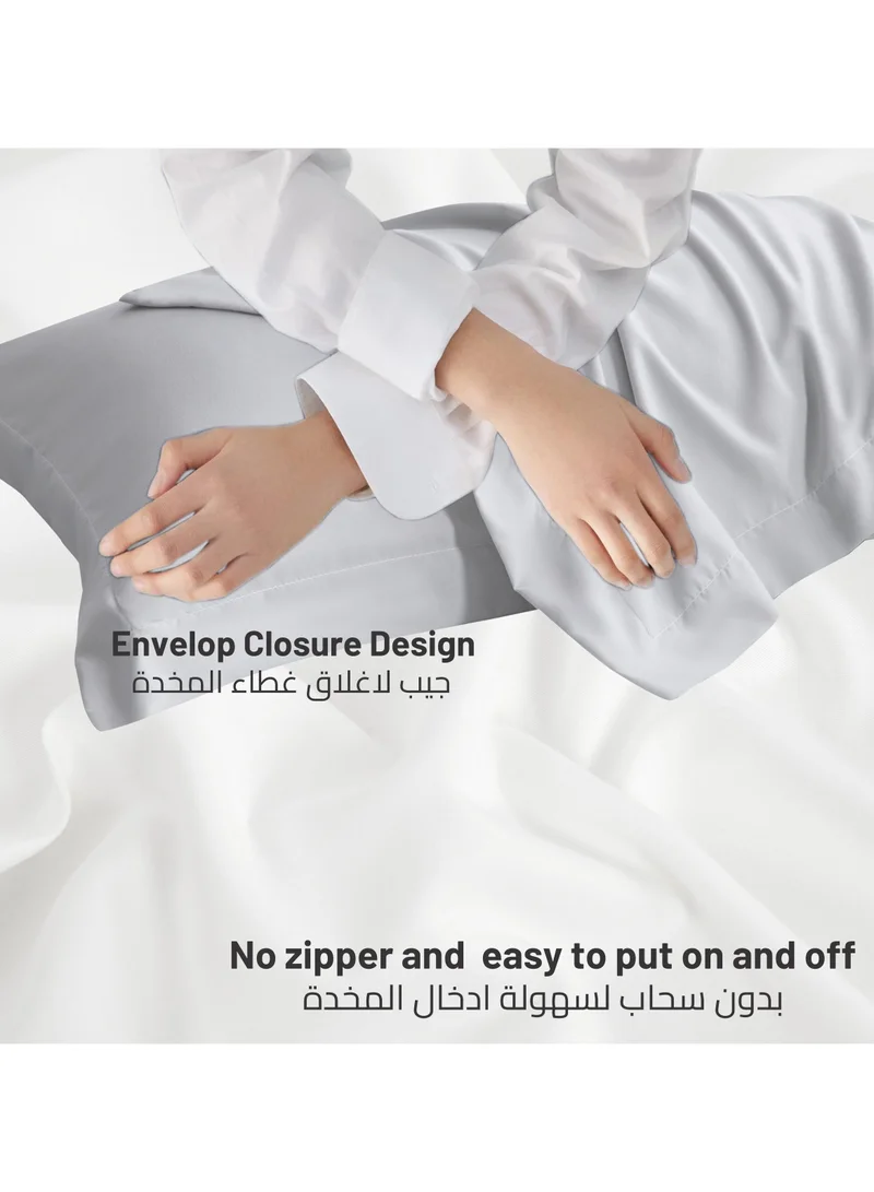 Donetella Light grey Standard Pillowcase Set of 2, Size 50x75 cm, Ultra Soft Brushed Microfiber, Envelope Closure, Durable, Wrinkle & Fade Resistant Pillow Covers  | Best Price UAE