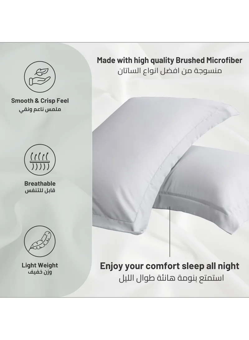 Donetella Light grey Standard Pillowcase Set of 2, Size 50x75 cm, Ultra Soft Brushed Microfiber, Envelope Closure, Durable, Wrinkle & Fade Resistant Pillow Covers  | Best Price UAE