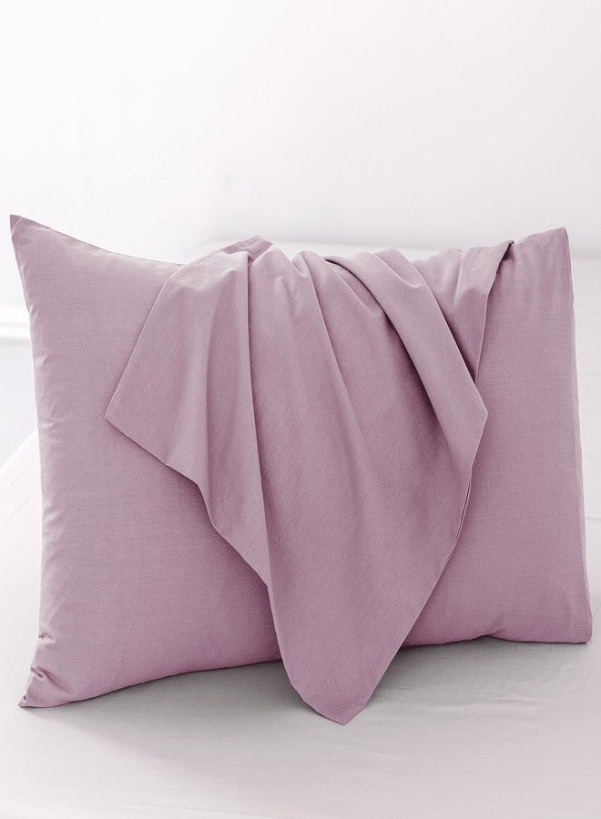 مومى أغطية وسائد MooMee Bedding، عبوة من قطعتين، مصنوعة من القطن المغسول بنسبة 100%، ذات ملمس يشبه الكتان، قابلة للتهوية، متينة، ناعمة ومريحة (لون بنفسجي فاتح ممزوج، قياسي). - Image 2
