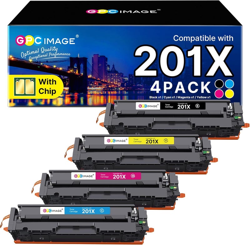 GPC Image 201X Replacement Toner Cartridge for HP 201X CF400X CF401X CF402X CF403X for HP Color Laserjet Pro MFP M277dw MFP M277n M252n M252dw MFP M274n (Black Cyan Magenta Yellow, 4-Pack) - Image 1
