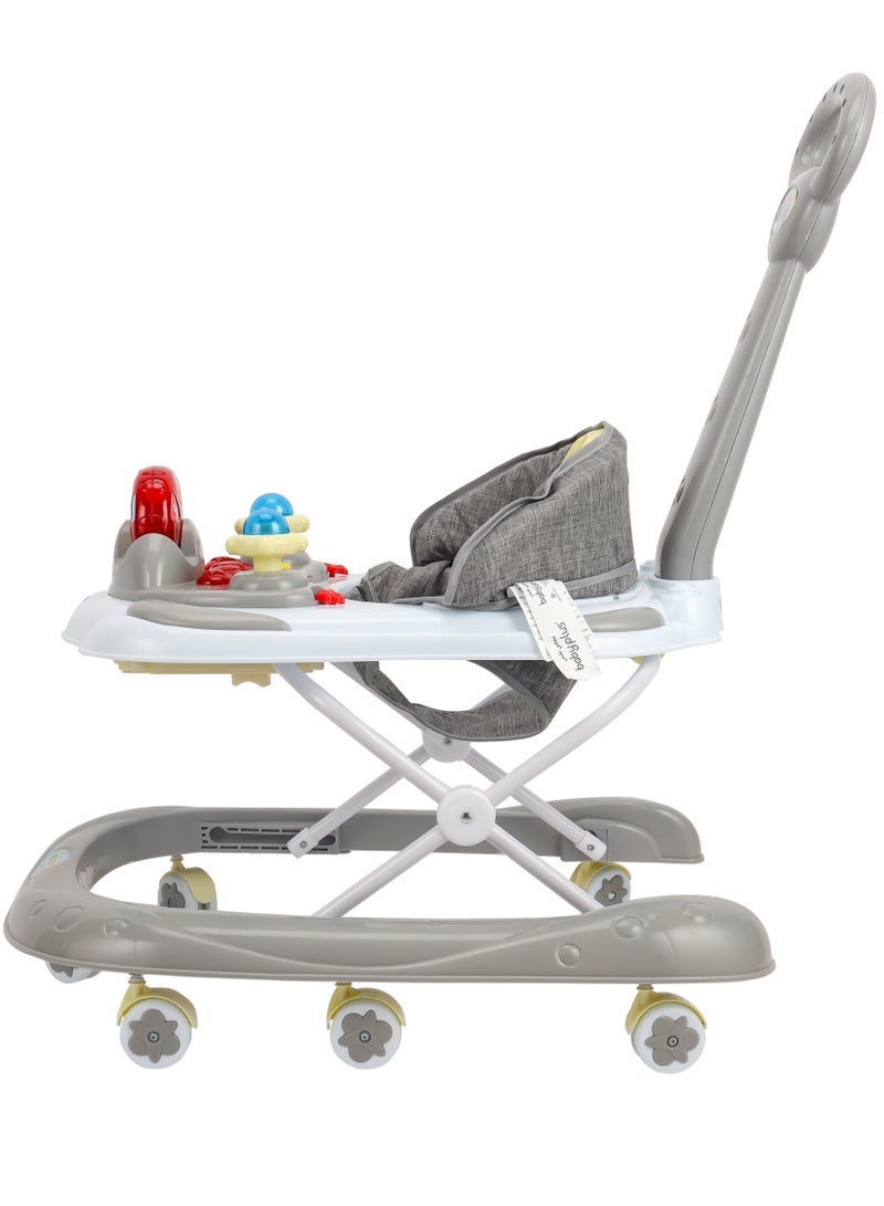 BABY PLUS Foldable Baby Walker With Comfortable Soft Cushion Seat And Backrest - GREY - Image 1