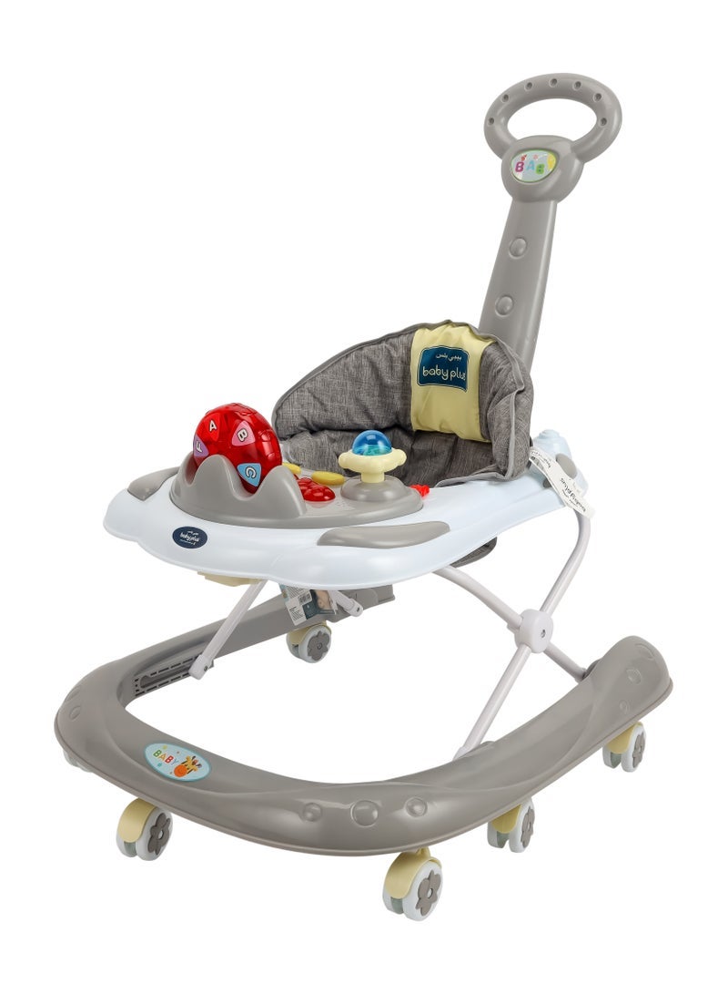 BABY PLUS Foldable Baby Walker With Comfortable Soft Cushion Seat And Backrest - GREY - Image 3