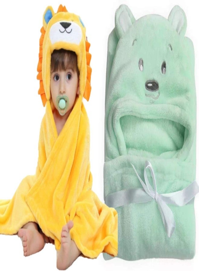 First Kick Baby Blankets Newborn Combo Pack of Super Soft Bathrobe Baby Wrapper Durable polyester Cum Baby Bath Towel for Baby Boys, Baby Girls, Babies (80cm x 80cm, 0-6 Months) Pack of 2 Yellow Green - Image 1