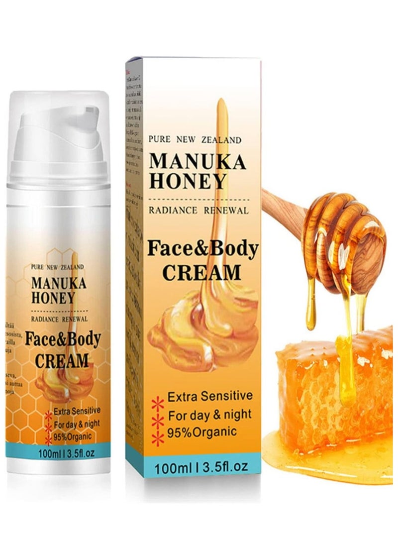 مانوكا كريم العسل للوجه ، مرطب عسل مانوكا ، شد وترطيب ، يزيد من مرونة الجلد غسول مرطب 2 في 1 للبشرة الجافة والتجاعيد والبشرة المتضررة من أشعة الشمس والوجه والجسم والرقبة 100 مل - Image 1
