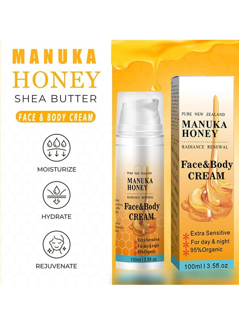 مانوكا كريم العسل للوجه ، مرطب عسل مانوكا ، شد وترطيب ، يزيد من مرونة الجلد غسول مرطب 2 في 1 للبشرة الجافة والتجاعيد والبشرة المتضررة من أشعة الشمس والوجه والجسم والرقبة 100 مل - Image 3