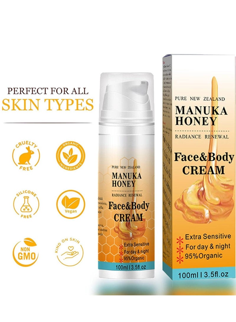 مانوكا كريم العسل للوجه ، مرطب عسل مانوكا ، شد وترطيب ، يزيد من مرونة الجلد غسول مرطب 2 في 1 للبشرة الجافة والتجاعيد والبشرة المتضررة من أشعة الشمس والوجه والجسم والرقبة 100 مل - Image 4