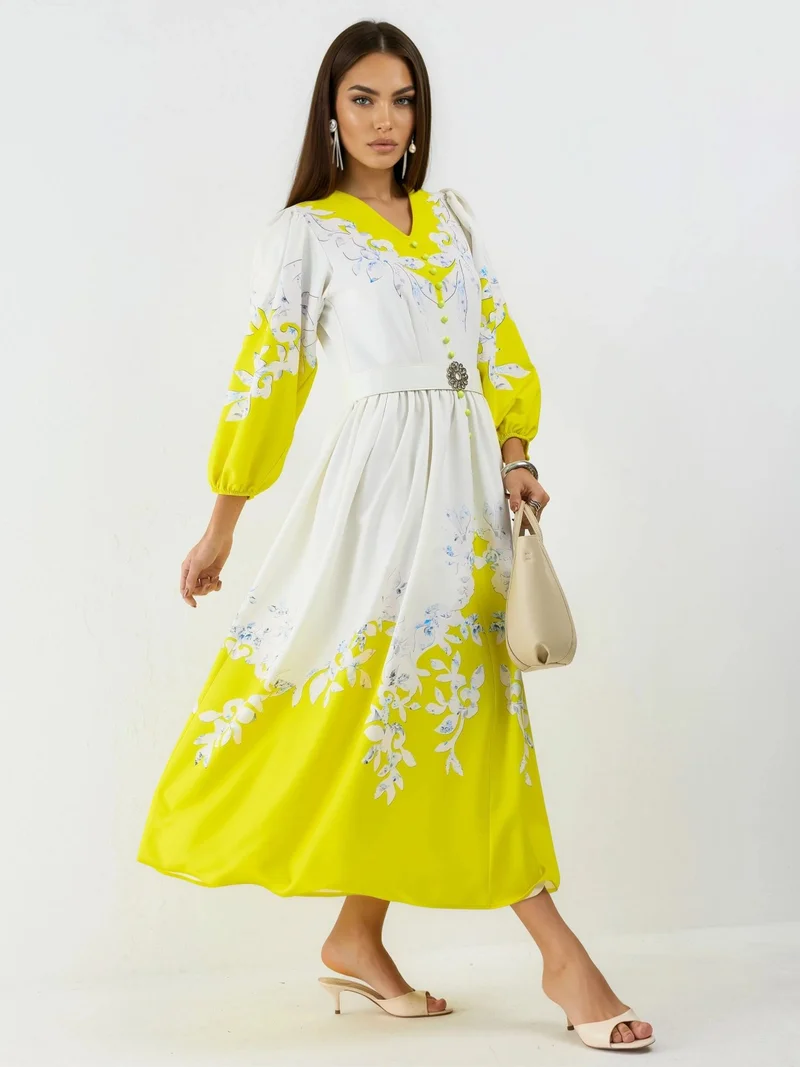 Jennyfer Floral Maxi Dress with V-Neck and Button Detail