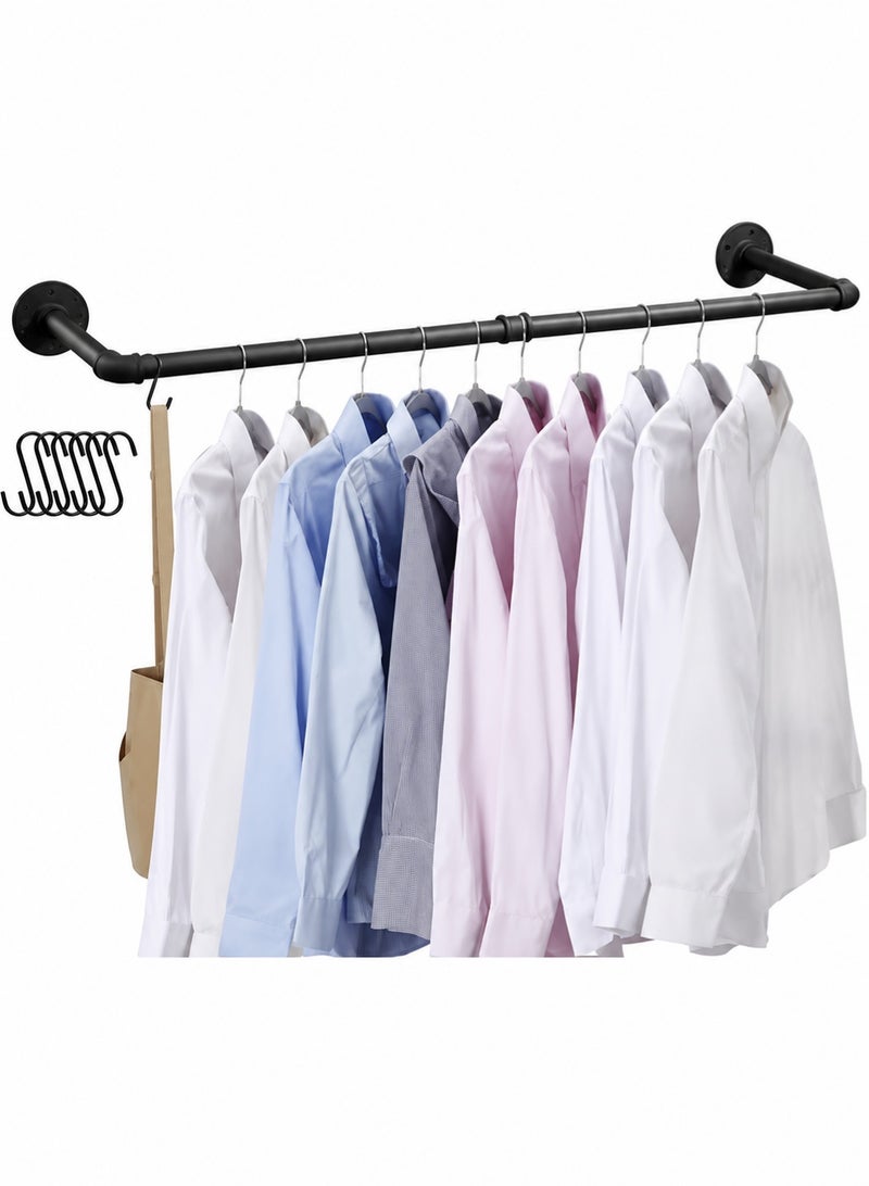 Nadrab Wall Mounted Clothes Rack – Space-Saving Hanging Rack with 6 Hooks, 92cm Length, Black - Image 1