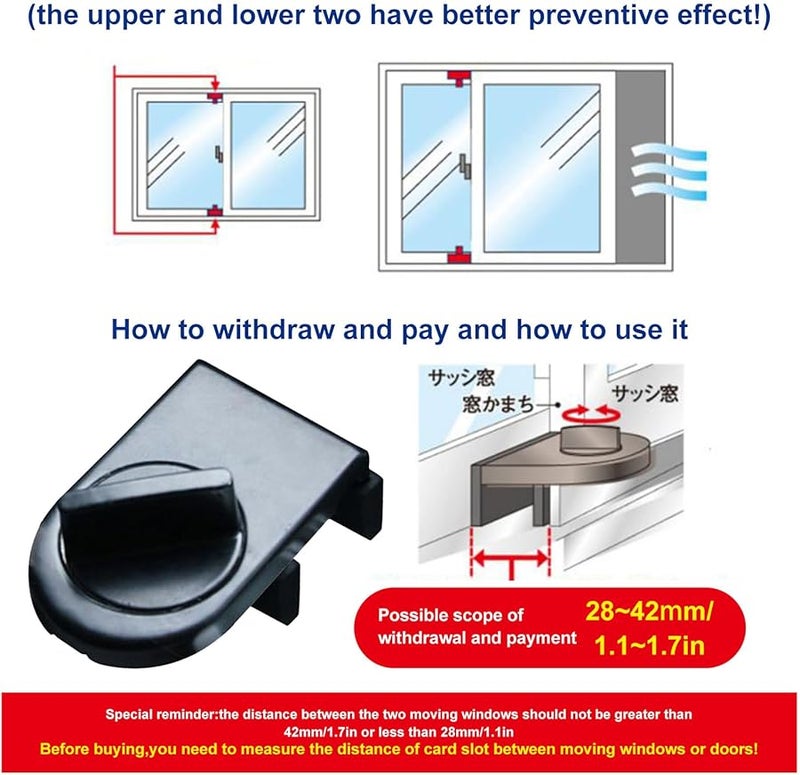 قفل النافذة المنزلق الأسود من النوع أ لسلامة الأطفال ومكافحة السرقة وحماية المحدد - Image 3