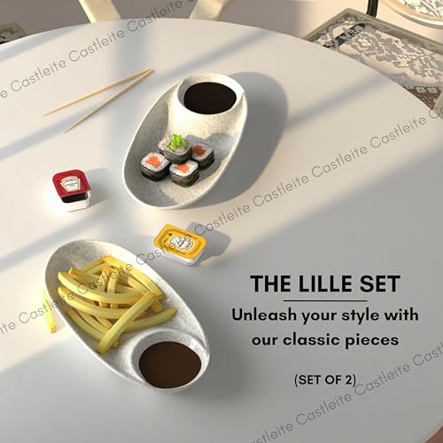 Castleite Multi-Purpose Kitchen Serving Platter: Deluxe Melamine Crockery Set of 2 - Versatile Chip and Dip Tray for Snacks, Starters & Desserts (Lille) - Image 2