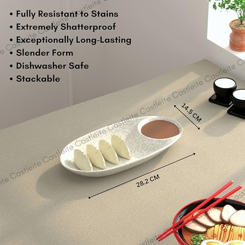 Castleite Multi-Purpose Kitchen Serving Platter: Deluxe Melamine Crockery Set of 2 - Versatile Chip and Dip Tray for Snacks, Starters & Desserts (Lille) - Image 4