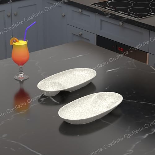Castleite Multi-Purpose Kitchen Serving Platter: Deluxe Melamine Crockery Set of 2 - Versatile Chip and Dip Tray for Snacks, Starters & Desserts (Lille) - Image 3