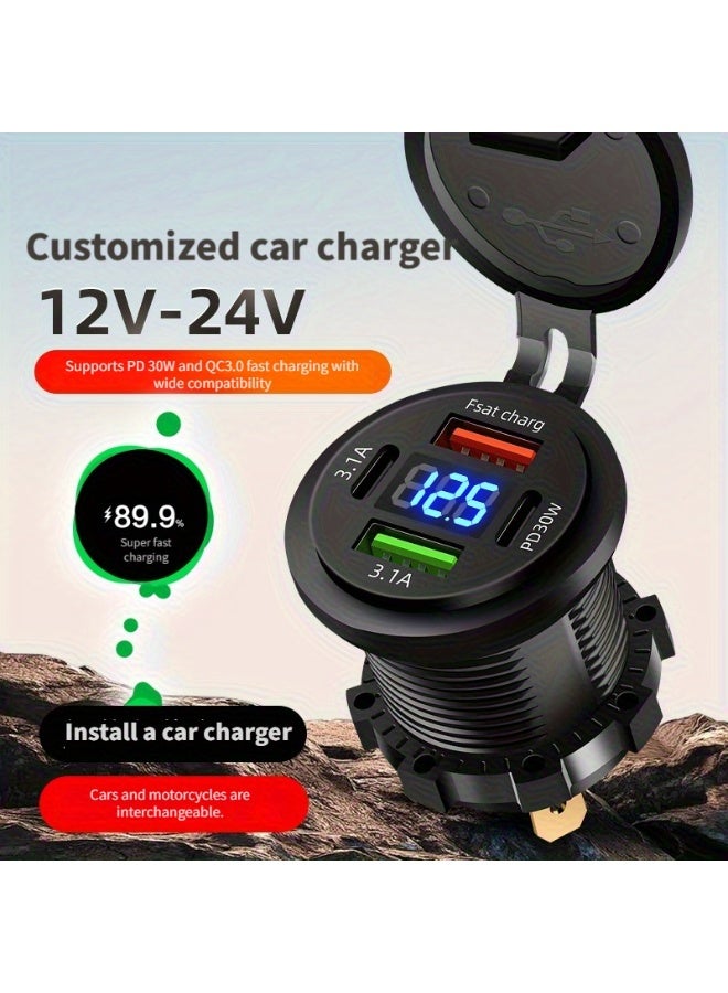 Super Fast Car Charger - 2 USB + 2 PD, Digital Display for 12-24V Cars, Ships, Motorcycles - Image 1