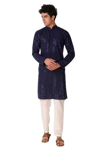 LookMark Present Men's Pure Rayon Chikankari Sequins Kurta||Men's Chikankari Navyblue Coloured Kurta|| AZ-LM-OG-Kurta 11 Navy Blue-XXL - Image 1