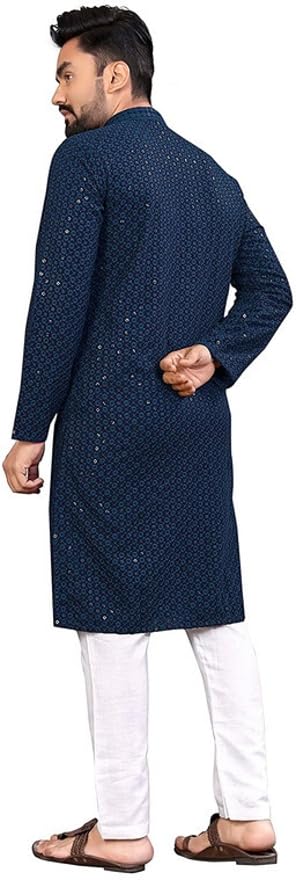 LookMark Present Men's Pure Rayon Chikankari Sequins Kurta||Men's Chikankari Navyblue Coloured Kurta|| AZ-LM-OG-Kurta 11 Navy Blue-XXL - Image 4