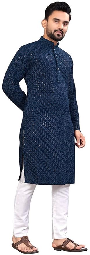 LookMark Present Men's Pure Rayon Chikankari Sequins Kurta||Men's Chikankari Navyblue Coloured Kurta|| AZ-LM-OG-Kurta 11 Navy Blue-XXL - Image 2
