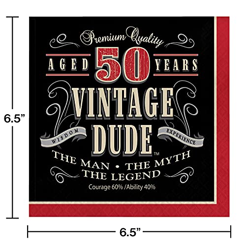 Creative Converting 16 Count Vintage Dude 50th Birthday Lunch Napkins - Image 2