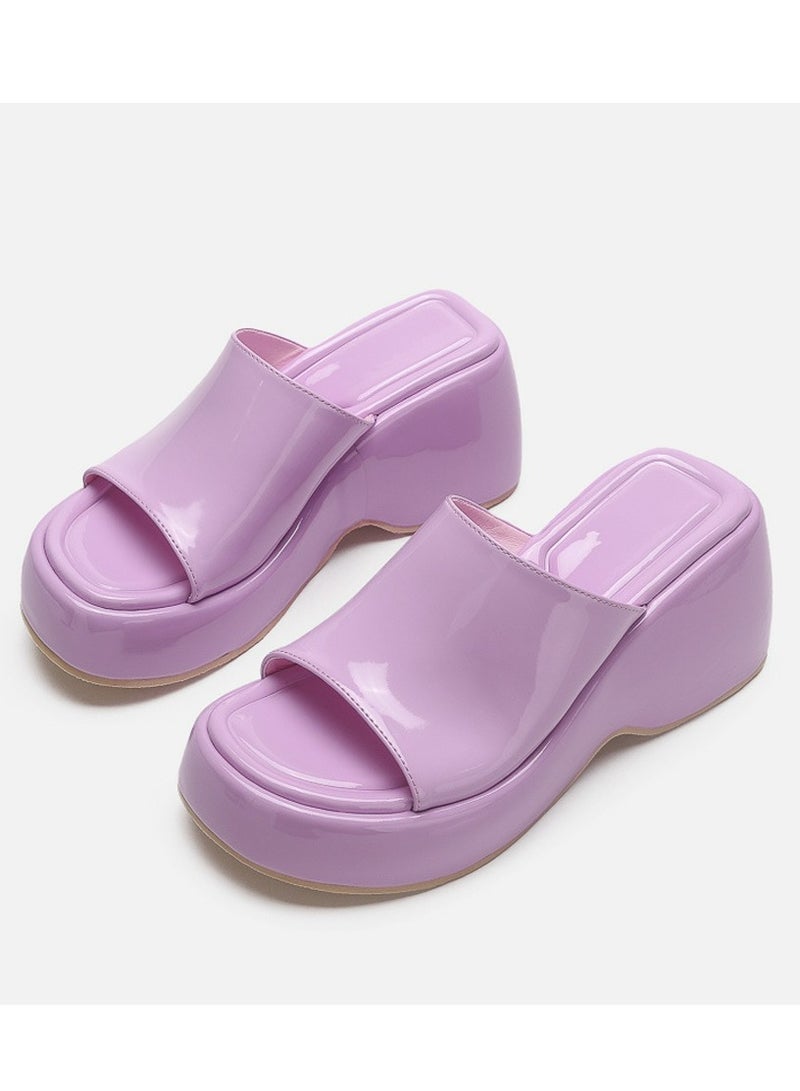 Loquat Women's Slip-On Platform Wedge High Heel Sandals Soft Lightweight Casual Open Toe Fish Mouth Walking Slippers Pink - Image 1