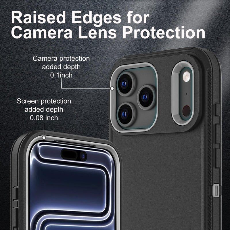 YKHJKLEC for iPhone 17 Pro Case, Military Grade 3 in 1 Heavy Duty Shockproof/Drop Proof/Dust Proof Case with 2Pcs Tempered Glass Screen Protector (Black/Grey) - Image 3
