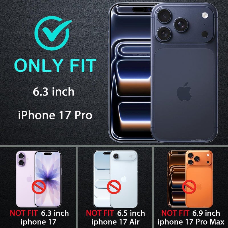 YKHJKLEC for iPhone 17 Pro Case, Military Grade 3 in 1 Heavy Duty Shockproof/Drop Proof/Dust Proof Case with 2Pcs Tempered Glass Screen Protector (Black/Grey) - Image 2