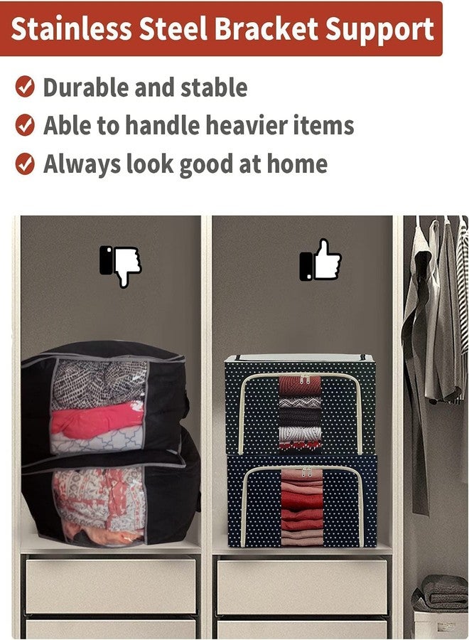 PRIVERA Clothes Storage Box Foldable Steel Frame Clothes Organizer Storage Box for Wardrobe, Saree, Shirts, and Blankets (66 LTR) (2A LTR Pack of 1, Oxford Fabric) - Image 5