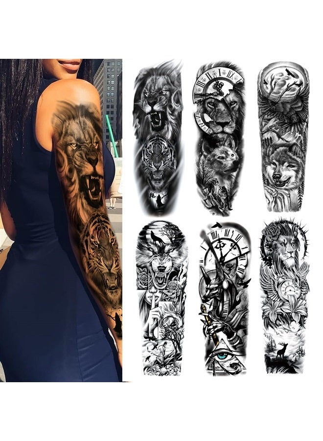 Leoars Extra Temporary Animal Tattoo Black Tattoo Full Arm Sleeve Temporary Tattoo Stickers Body Atr for Man Women, 6-Sheet - Image 1