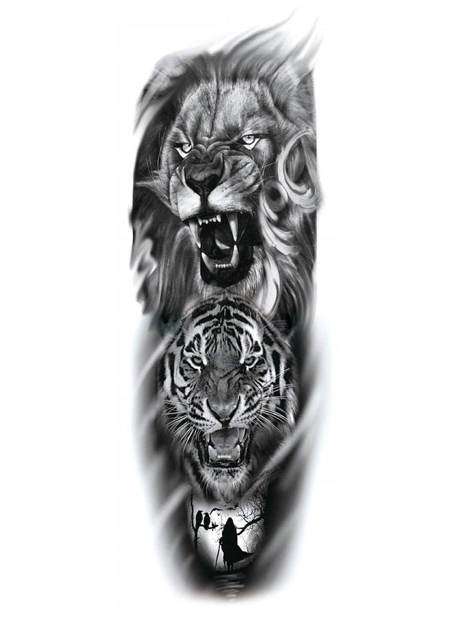 Leoars Extra Temporary Animal Tattoo Black Tattoo Full Arm Sleeve Temporary Tattoo Stickers Body Atr for Man Women, 6-Sheet - Image 3