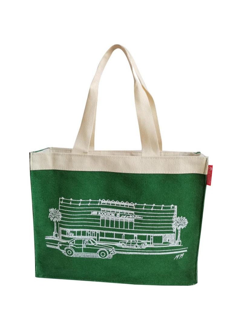 Bookstore Graphic Tote Bag, Green Canvas - Image 1